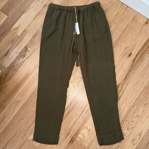 NEW Xirena Gauze Cotton Army Green Pull On Pants Elastic Waist Size Medium